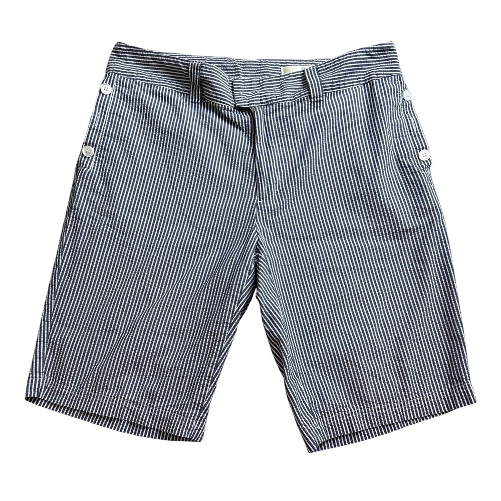 Greg Norman Navy White Seersucker Striped Shorts Womens 10 Nautical Casual
